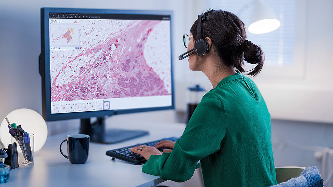 DICOM-Bilder für die Pathologiediagnostik? Foto eines Monitors mit Gewebedarstellung