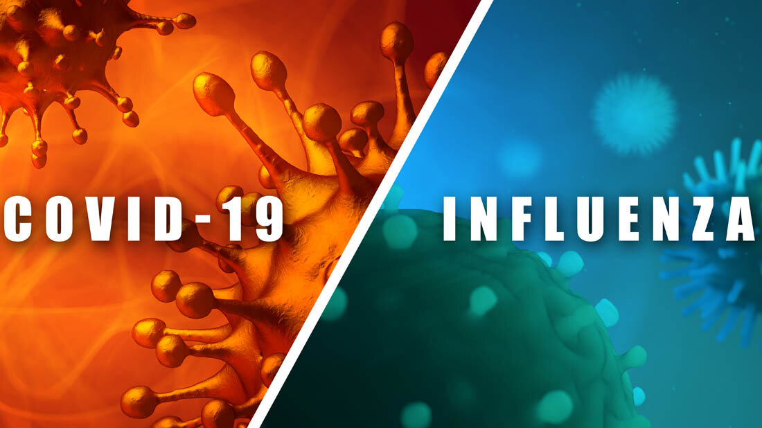 COVID19_vs_Influenza.jpg Bild, das COVID-19 der Influenza gegenüberstellt.