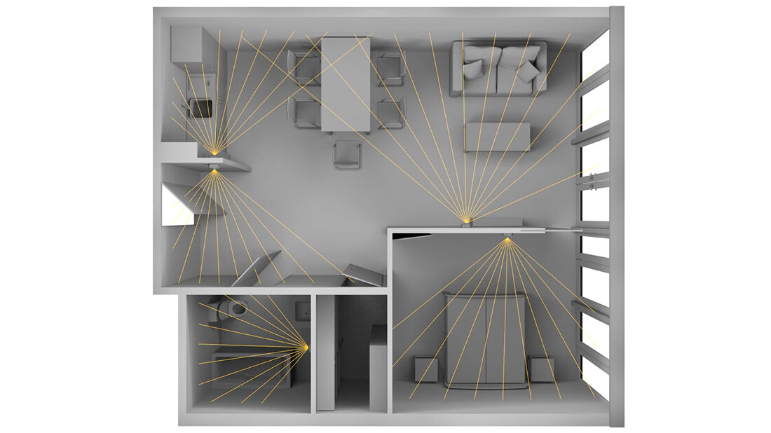 Exemplarisches Apartment mit den verschiedenen Sensoren.