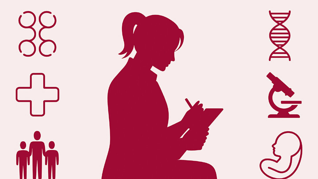 Erlebnisse
einer MTL Silhouette einer MTL, umgeben von medizinischen und wissenschaftlichen Symbolen
