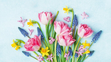 Foto eines bunten Frühlingsblumenstraußes