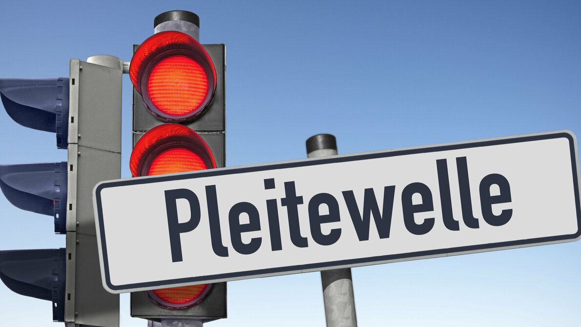 Schild mit Pleitewelle