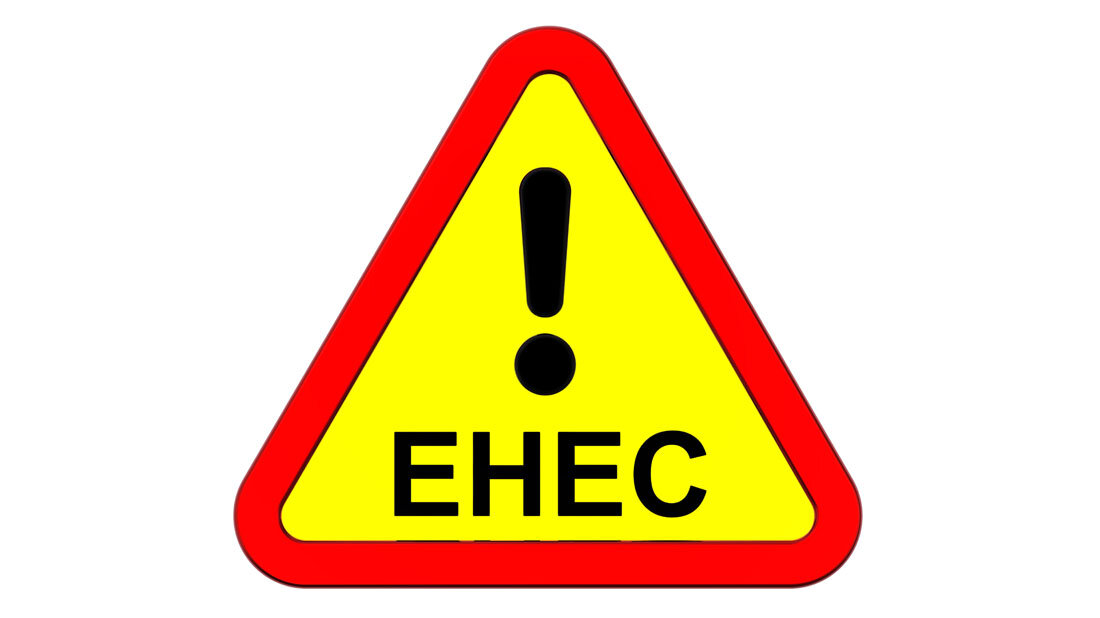 Warnschild mit der Aufschrift EHEC und ein Ausrufezeichen.