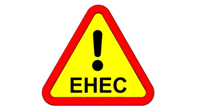 Warnschild mit der Aufschrift EHEC und ein Ausrufezeichen.