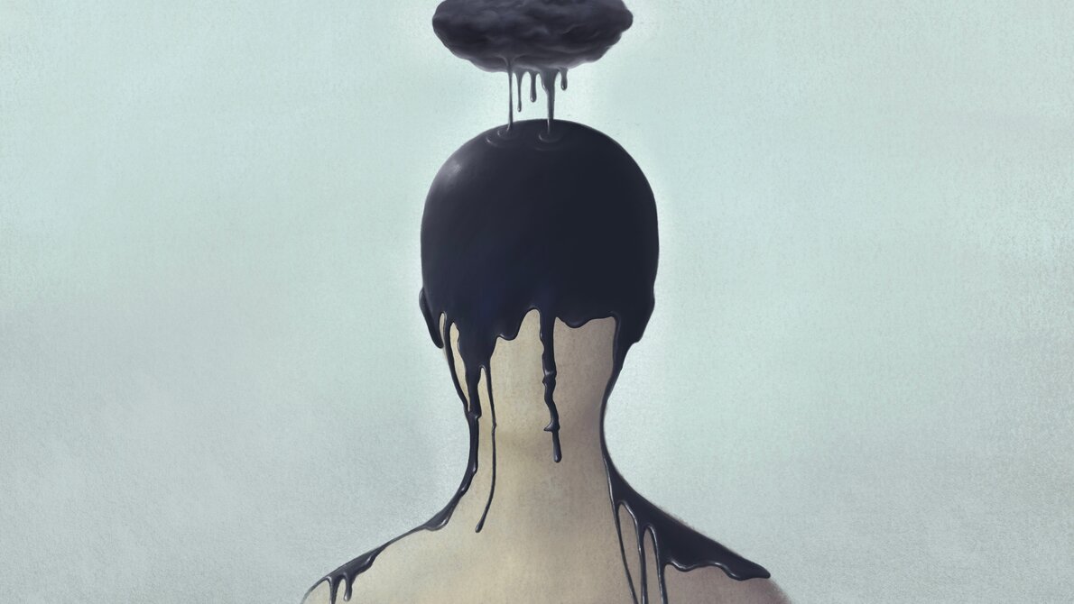 Symbolbild für Depression (dunkle Wolke über dem Kopf)