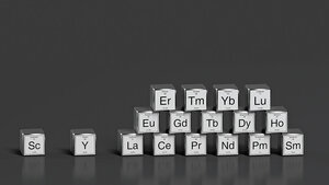 Würfel mit den Kurzzeichen seltener chemischer Elemente