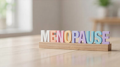 Aus Plastikbuchstaben gesetztes Wort „Menopause“