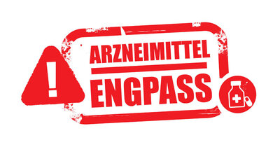 Arzneimittelengpass - Stempel mit Symbol - deutscher Text 