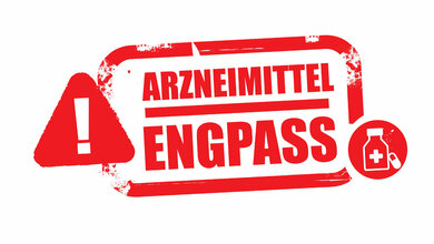 Arzneimittelengpass - Stempel mit Symbol - deutscher Text 
