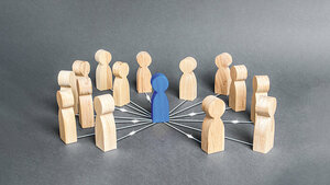 Foto einer symbolischen Darstellung der Rolle einer Führungskraft mithilfe von Holzfiguren