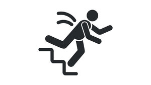 Symbolische Darstellung einer Person, die eine Treppe hinunterstürzt