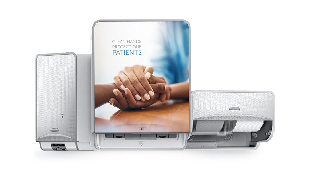 Verbesserte Hygienemaßnahmen Produktfoto Produktvorstellung ICON™ Spender für Handtücher, Hautpflege und Toilettenpapier von Kimberly-Clark Professional™