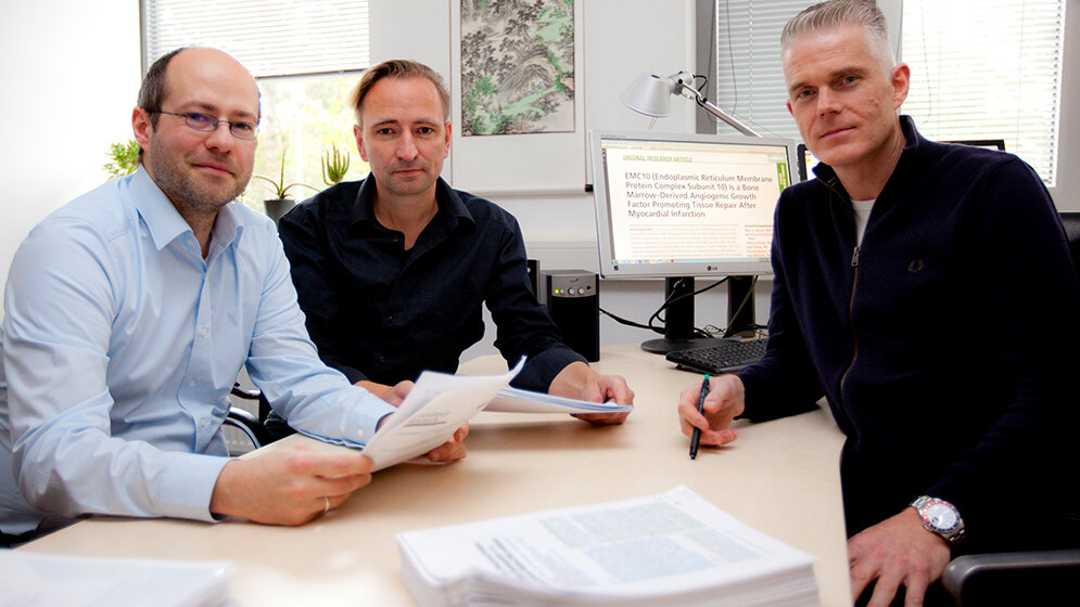 Wollert_Reboll_Korf-Klingebiel_MHH_Kaiser.jpg Professor Wollert, Dr. Marc Reboll, Dr. Mortimer Korf-Klingebiel