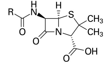 Chemische_Struktur_des_Penicillinkerns_By_Yikrazuul_Own_work_Public_Domain_Wikimedia.jpg Chemische Struktur des Penicillinkerns