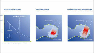 Vergleich der Freisetzung von Strahlenenergie bei Photonen und Protonen