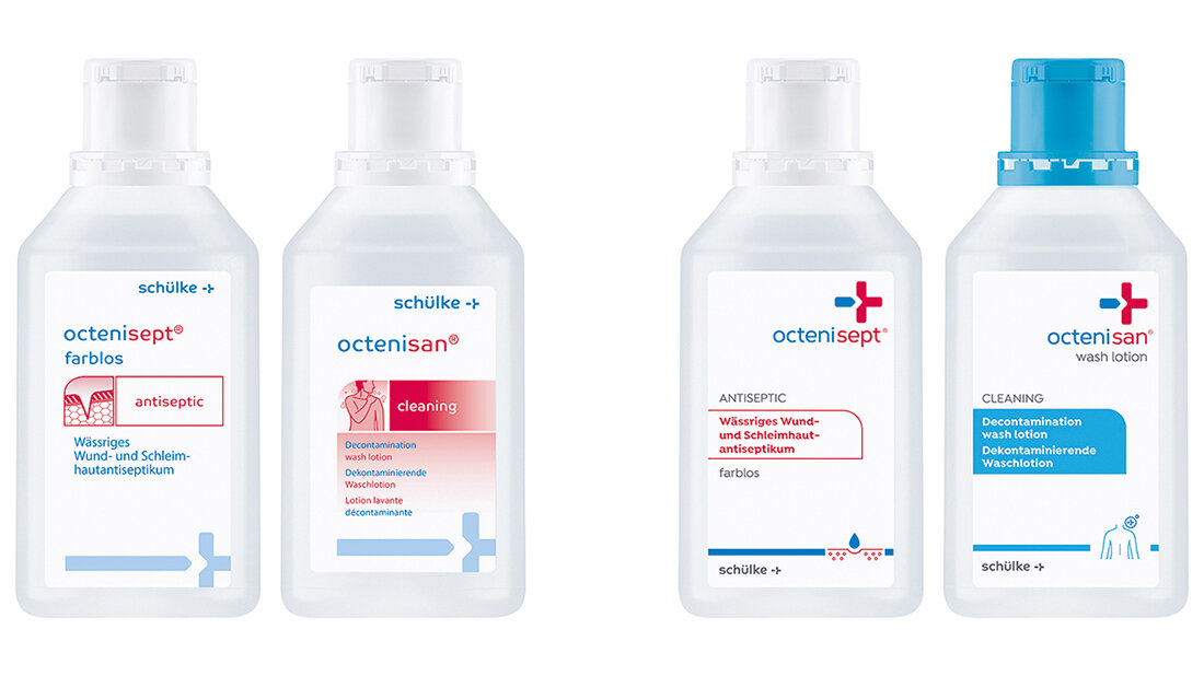 Anpassungen bei octenisept® Produktabbildungen des alten und des neuen Designs der Flaschen von octenisept