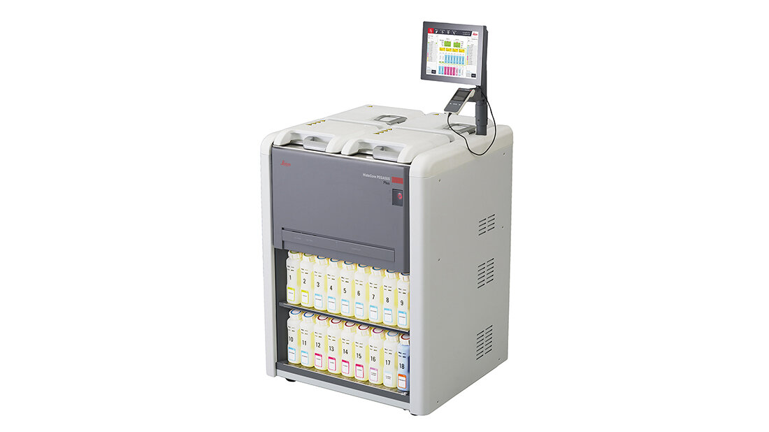 Titelbild zur Produktvorstellung des Gewebeinfiltrationsautomaten HistoCore PEGASUS Plus von Leica