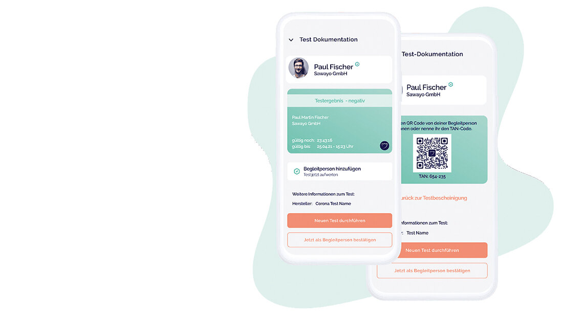 Einrichtungsbezogene Impfpflicht Abbildung der Mitarbeiter-App von Sawayo auf Smartphones