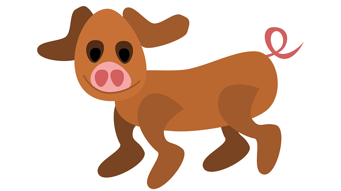 Grafik eines Hundes mit Schweinerüssel und Ringelschwanz
