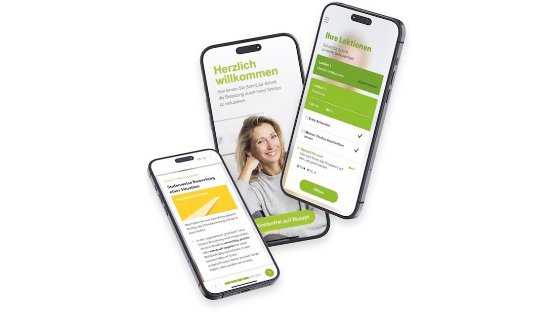 Studie zu „Meine Tinnitus App“ Foto der „Meine Tinnitus App“ auf Smartphones