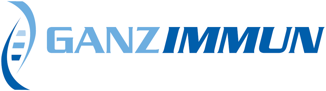 Logo von GanzImmun mit blauem Schriftzug und DNA-Symbol