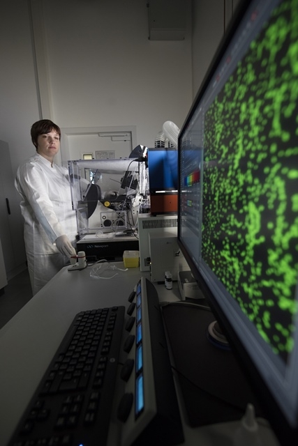 Spektrometer zeigt Fluoreszenzsignal