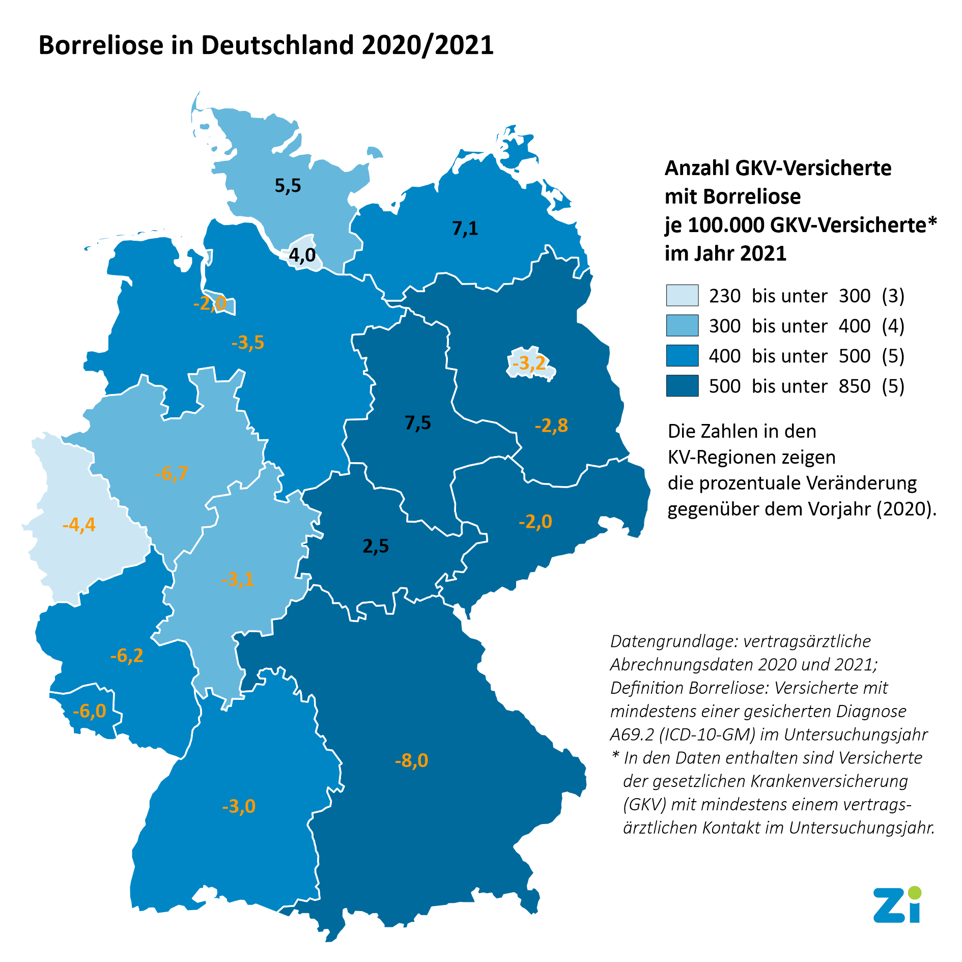 Anzahl der GKV-Patienten mit einer gesicherten Borreliose-Diagnose je 100.000 gesetzlich Versicherter im Jahr 2021